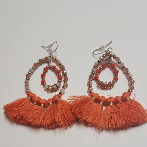 Orange Tassel Beaded Earrings